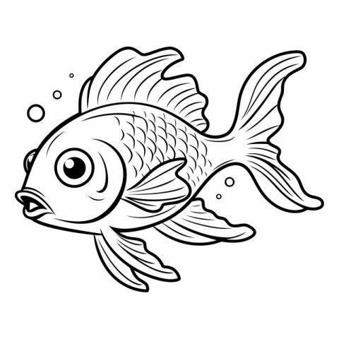 Black and White Cartoon Illustration of Cute Fish Animal Charact