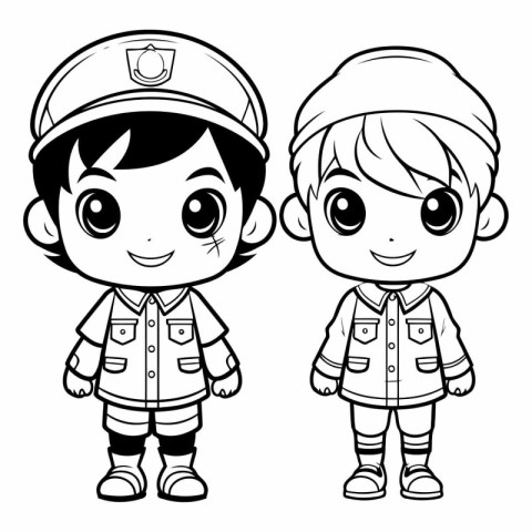 Coloring book for children - Boy and girl in firefighter uniform