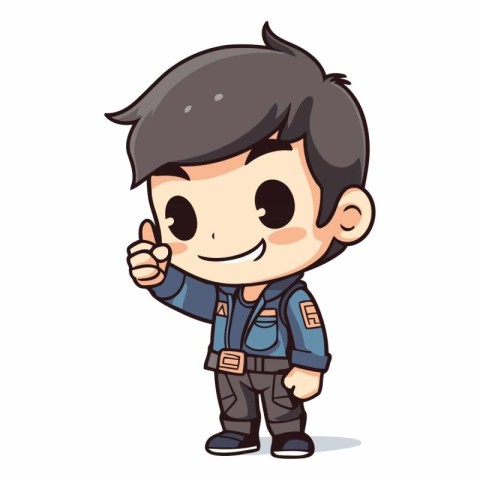 Boy with Thumbs Up - Cute Cartoon Style Vector Illustration