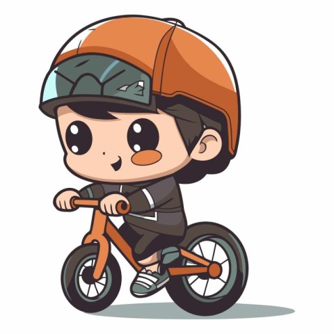 Boy in helmet riding a bicycle. Cute cartoon vector illustration