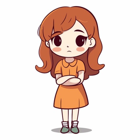 Cute little girl with folded arms in cartoon style