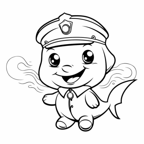 Black and White Cartoon Illustration of Cute Little Pilot Charac