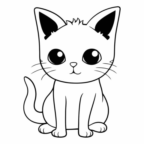 Cute cartoon cat. Black and white vector illustration for colori