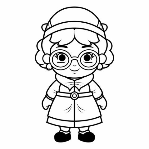 cute little girl with hat and glasses cartoon vector illustratio