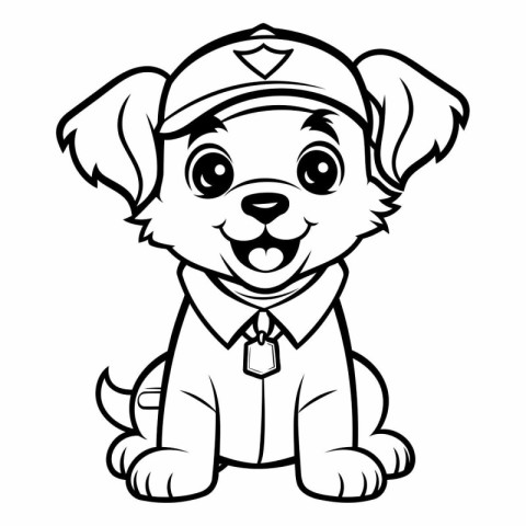 Black and White Cartoon Illustration of Cute Puppy Dog for Color