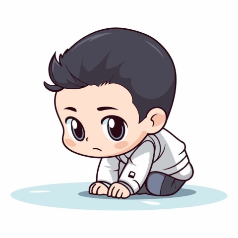 Cute little baby boy sitting on floor. Vector cartoon illustrati