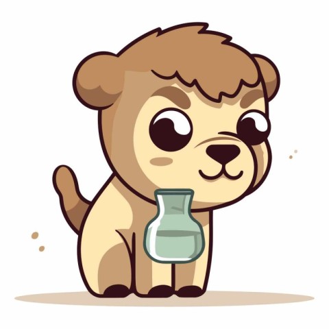 Cute cartoon dog with a bottle of milk.