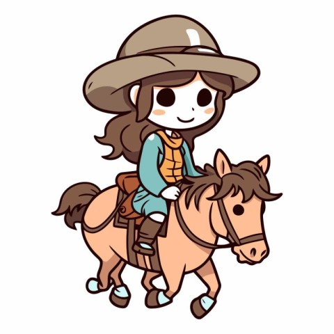 Illustration of a girl riding a horse on a white background.