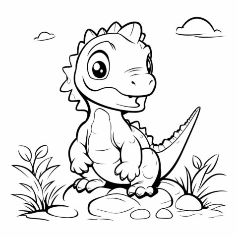 Cute Dinosaur - Black and White Cartoon Illustration for Colorin