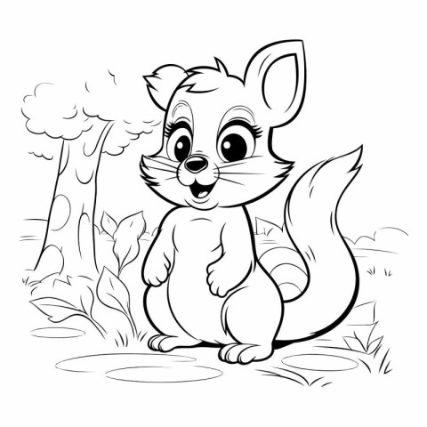 Cute squirrel in the forest. Coloring book for children.