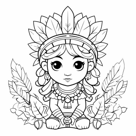 Cute indian girl coloring page for coloring book.