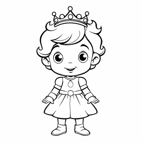 Cartoon little girl with crown for coloring book.