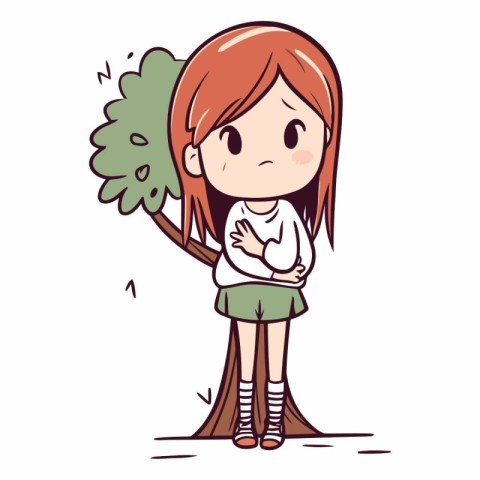 Cute little girl holding a tree of a cute little girl.