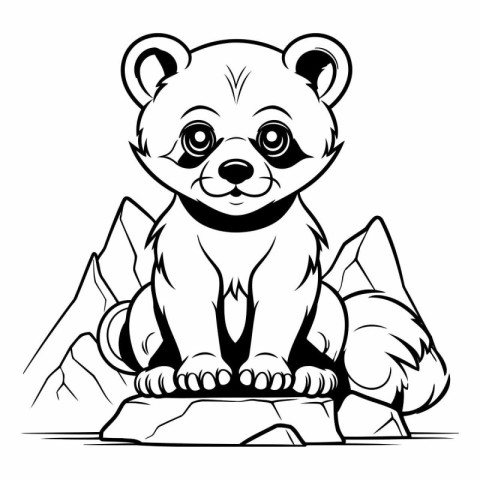 Cute cartoon panda sitting on a rock.