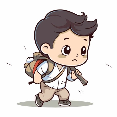 Boy with Backpack Walking - Cartoon Vector IllustrationÃ¯Â»