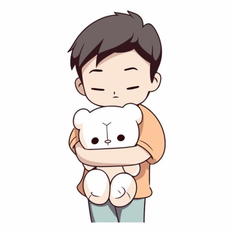 Illustration of a boy holding a teddy bear on a white background