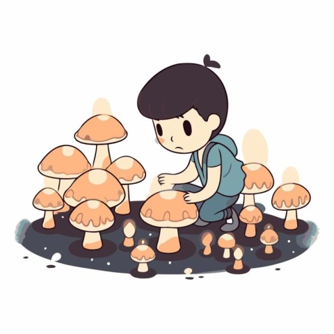 Boy playing with mushrooms of a boy playing with mushrooms.