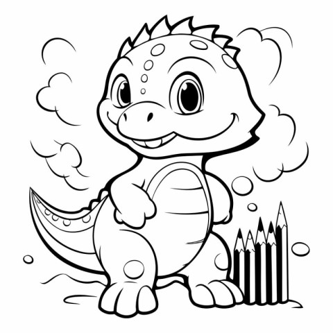 Black and White Cartoon Illustration of Cute Dinosaur Dinosaur C