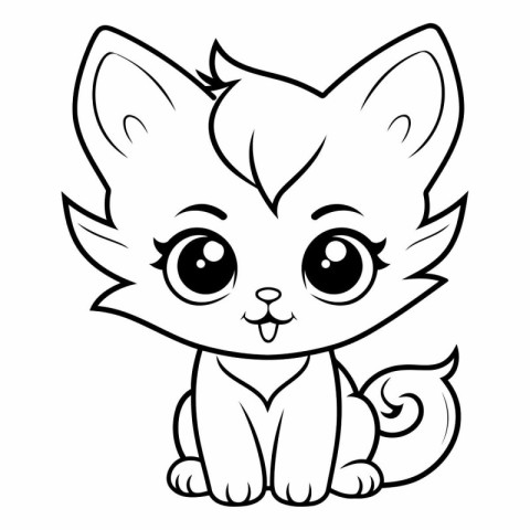 Black and White Cartoon Illustration of Cute Little Fox Animal C