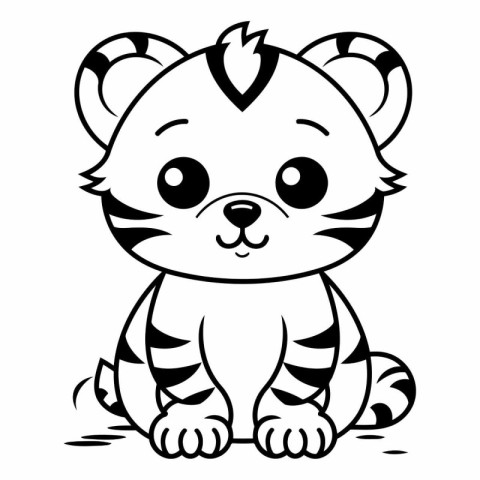 Black and White Cartoon Illustration of Cute Tiger Animal Charac