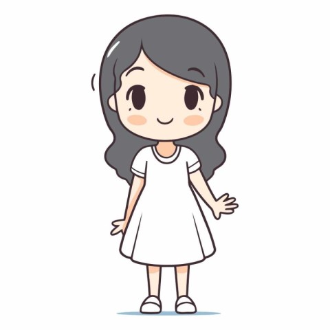 Cute little girl in white dress. Cartoon character.