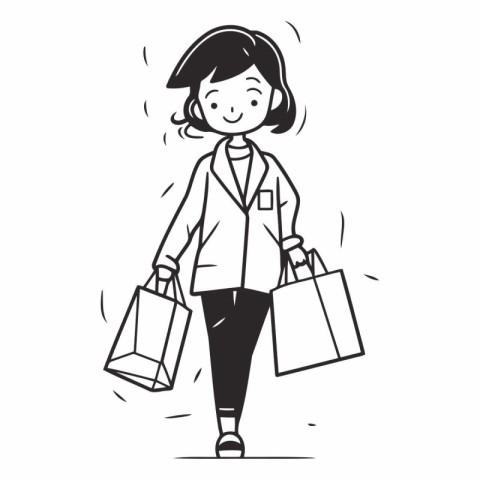 Illustration of a young woman carrying shopping bags.