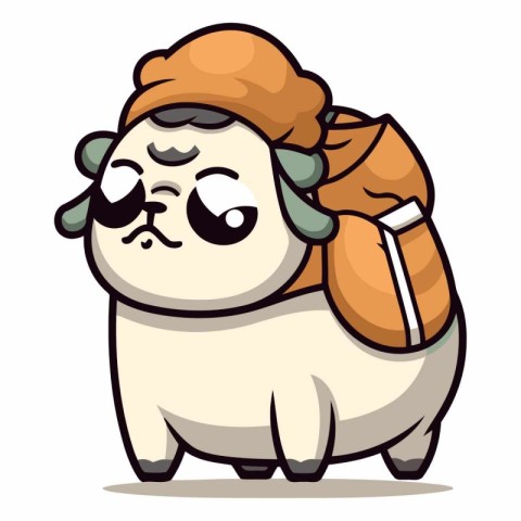 Illustration of a Cute Cartoon Bulldog with a Backpack