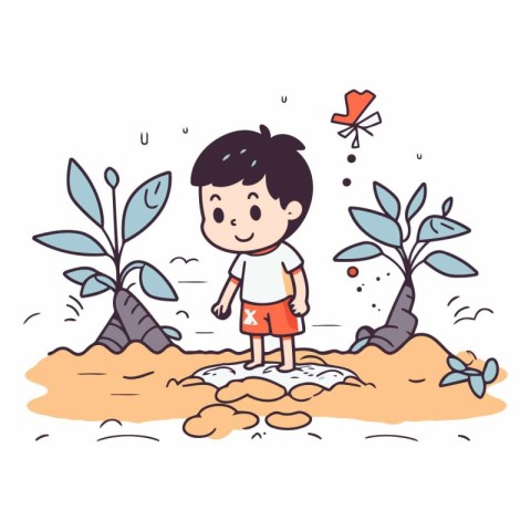 Boy playing in the sand. sketch for your design