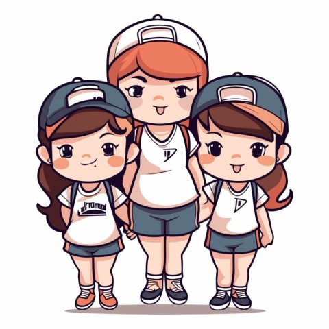 Cute little kids in sportswear. Cartoon vector illustration.