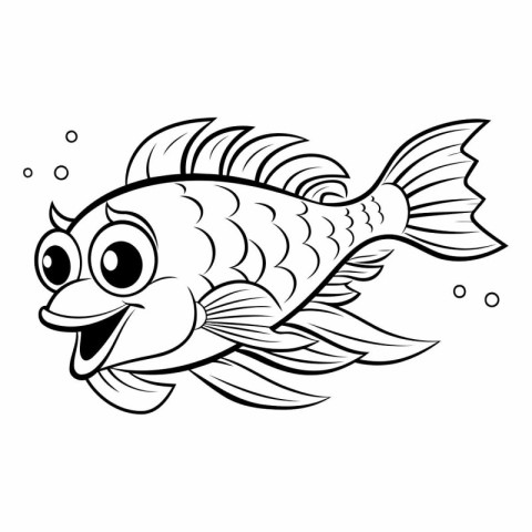 Black and White Cartoon Illustration of Cute Fish Animal Charact