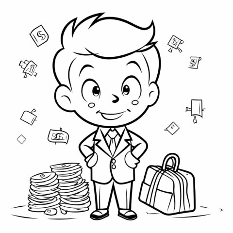 Black and White Cartoon Illustration of Cute Businessman Charact