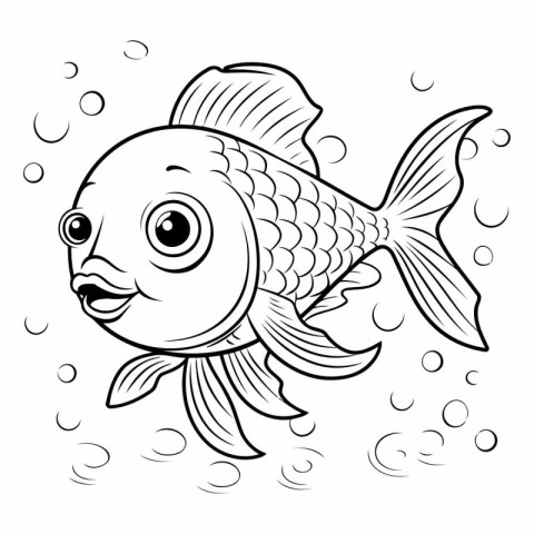 Black and White Cartoon Illustration of Cute Fish Animal Charact