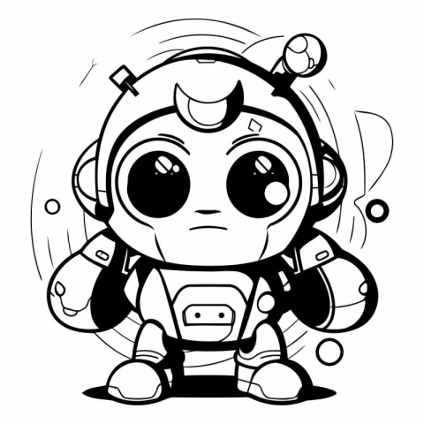 Black and White Cartoon Illustration of Cute Astronaut Comic Cha