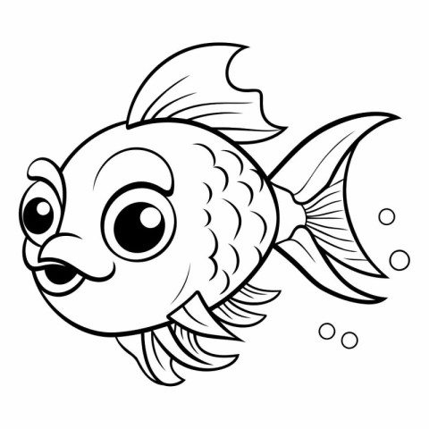 Black and White Cartoon Illustration of Cute Fish Animal Charact