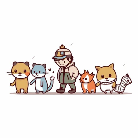 Vector illustration of a group of cats and dogs in a police unif