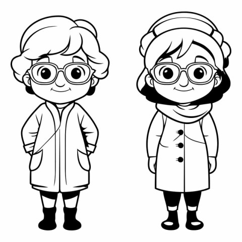 Grandmother and grandmother with glasses cartoon black and white