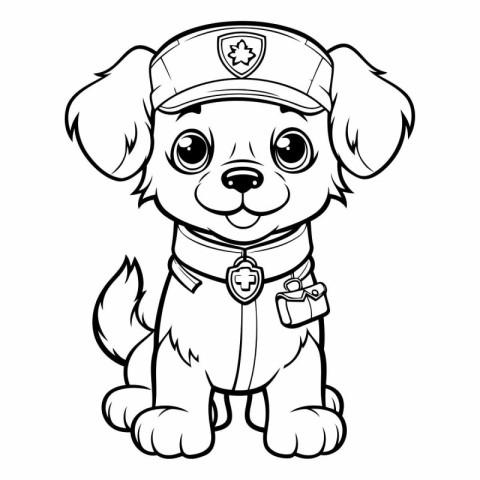 Black and White Cartoon Illustration of Puppy Police Dog Colorin