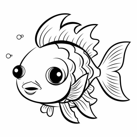 Black and White Cartoon Illustration of Cute Fish Animal Charact