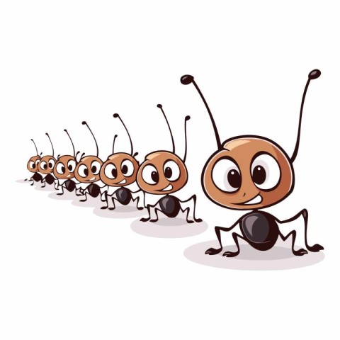 Ants and small ants. Cartoon vector illustration on white backgr