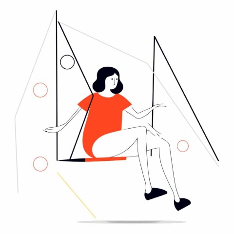 Woman sitting on a swing in a flat style.