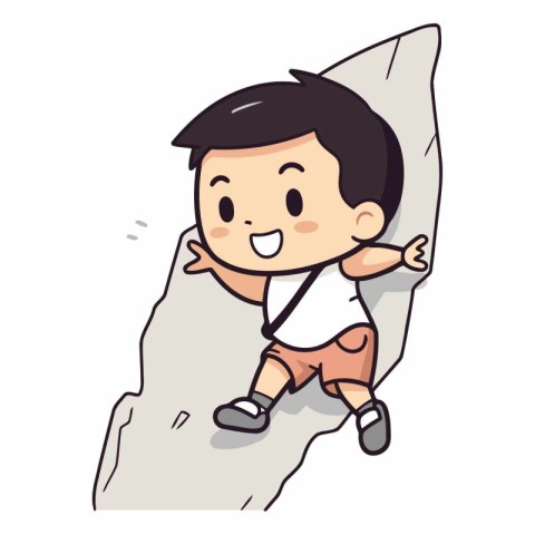 Climbing boy on cliff - Vector Illustration. EPS10