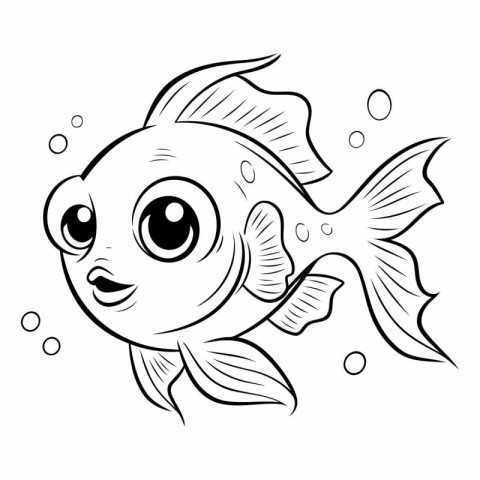 Black and White Cartoon Illustration of Cute Fish Animal Charact