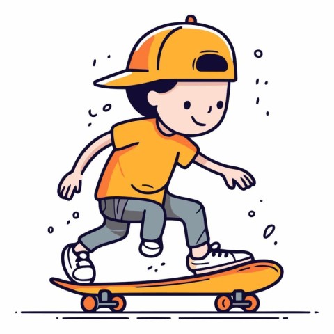 Boy riding skateboard. Cute cartoon character.