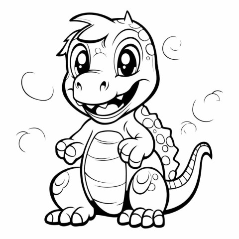 Cute baby crocodile - black and white vector illustration for co