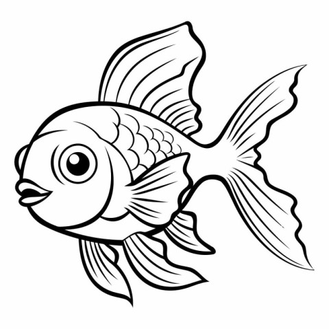 Black and White Cartoon Illustration of Cute Fish Animal Charact