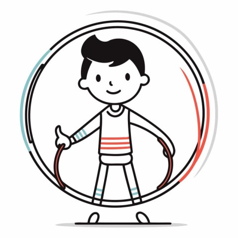 Vector illustration of a boy doing acrobatic exercises with hoop