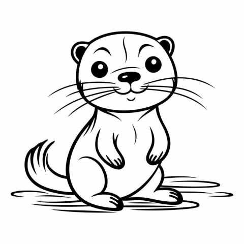 Cute cartoon otter sitting for coloring book.