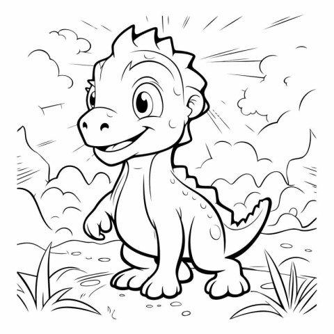 Black and White Cartoon Illustration of Cute Dinosaur for Colori