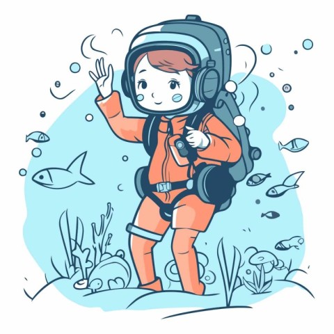 Cute little boy in scuba diving suit.