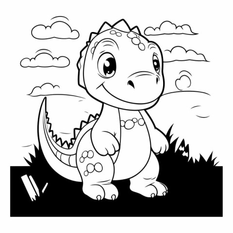 Cute Dinosaur Cartoon Coloring Page Outline Vector Illustration.